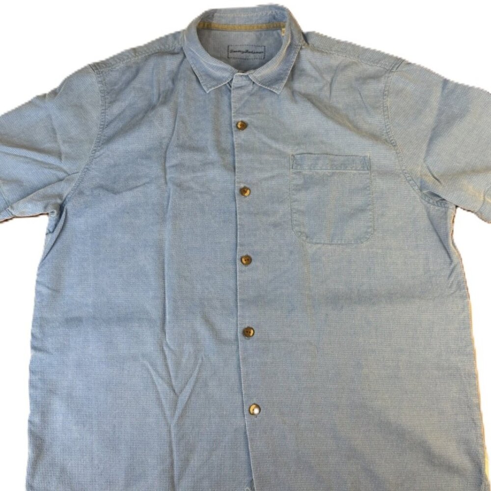 Tommy Bahama XL Blue Silk Short Sleeve Button Up Camp Shirt